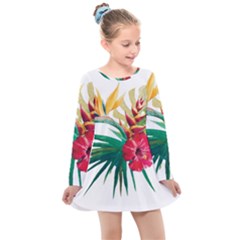 Tropical Flowers Kids  Long Sleeve Dress by goljakoff