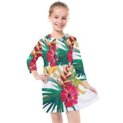 Tropical Flowers Kids  Quarter Sleeve Shirt Dress by goljakoff