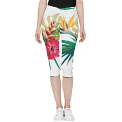 Tropical Flowers Inside Out Lightweight Velour Capri Leggings  by goljakoff