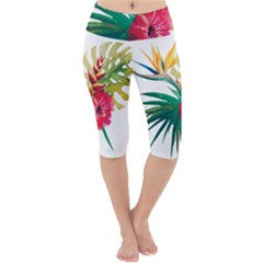 Tropical Flowers Lightweight Velour Cropped Yoga Leggings by goljakoff