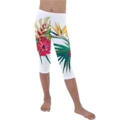 Tropical Flowers Kids  Lightweight Velour Capri Leggings  by goljakoff