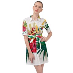 Tropical Flowers Belted Shirt Dress by goljakoff