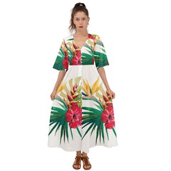 Tropical Flowers Kimono Sleeve Boho Dress by goljakoff