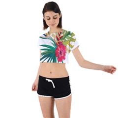 Tropical Flowers Tie Back Short Sleeve Crop Tee by goljakoff