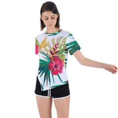 Tropical Flowers Asymmetrical Short Sleeve Sports Tee by goljakoff