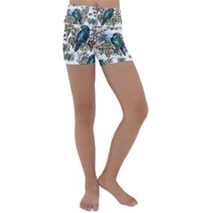 Blue Birds Of Happiness - White - By Larenard Kids  Lightweight Velour Yoga Shorts by LaRenard