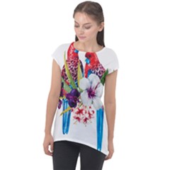 Tropical Parrots Cap Sleeve High Low Top by goljakoff