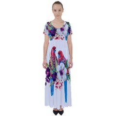 Tropical Parrots High Waist Short Sleeve Maxi Dress by goljakoff