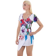 Tropical Parrots Short Sleeve Asymmetric Mini Dress by goljakoff