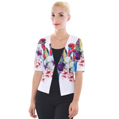 Tropical Parrots Cropped Button Cardigan by goljakoff