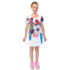 Tropical Parrots Kids  Short Sleeve Velvet Dress by goljakoff