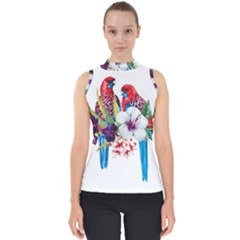 Tropical Parrots Mock Neck Shell Top by goljakoff