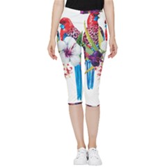 Tropical Parrots Inside Out Lightweight Velour Capri Leggings  by goljakoff