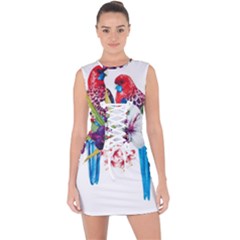 Tropical Parrots Lace Up Front Bodycon Dress by goljakoff