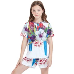 Tropical Parrots Kids  Tee And Sports Shorts Set