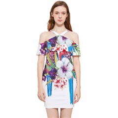 Tropical Parrots Shoulder Frill Bodycon Summer Dress