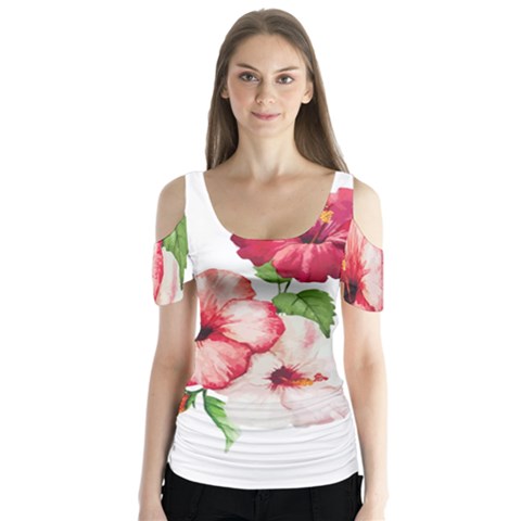 Flawers Butterfly Sleeve Cutout Tee  by goljakoff