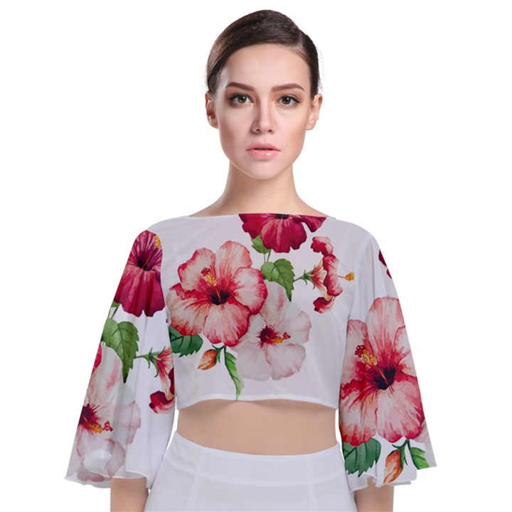 Flawers Tie Back Butterfly Sleeve Chiffon Top