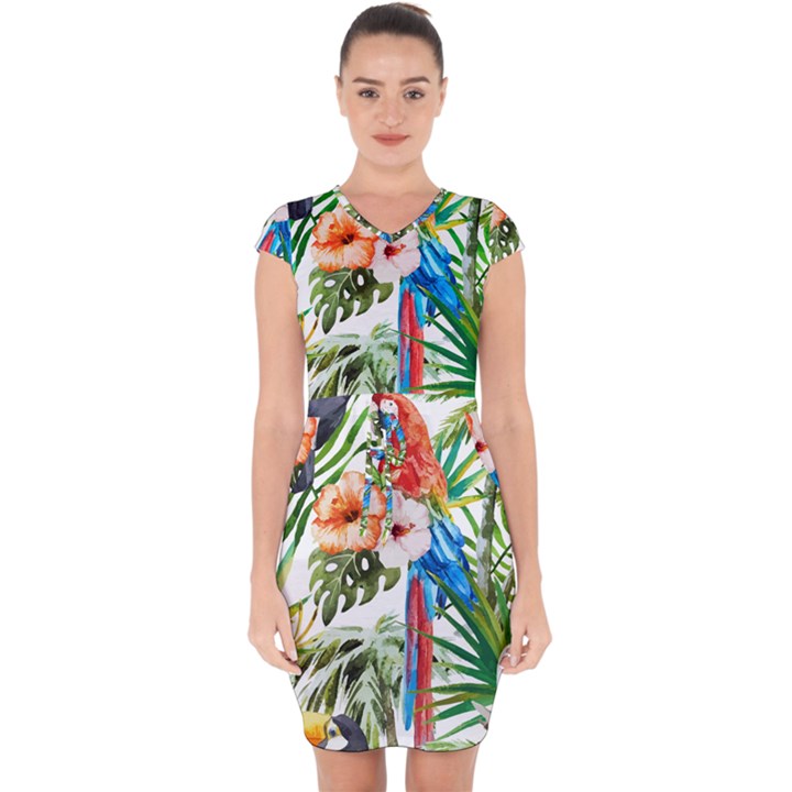 Jungle Capsleeve Drawstring Dress 