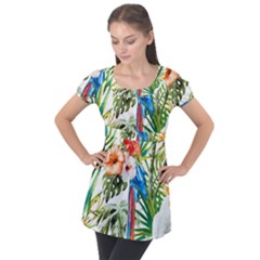 Jungle Puff Sleeve Tunic Top by goljakoff