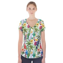 Jungle Birds Short Sleeve Front Detail Top by goljakoff