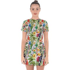 Jungle Birds Drop Hem Mini Chiffon Dress by goljakoff