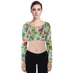 Jungle Birds Velvet Long Sleeve Crop Top