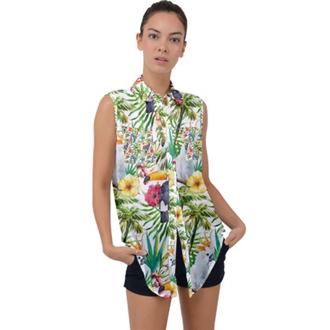 Jungle Birds Sleeveless Chiffon Button Shirt by goljakoff