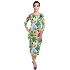 Jungle Birds Quarter Sleeve Midi Velour Bodycon Dress by goljakoff