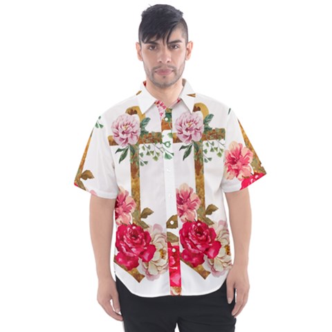 Flowers Anchor Men s Short Sleeve Shirt by goljakoff