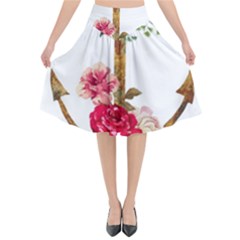 Flowers Anchor Flared Midi Skirt by goljakoff