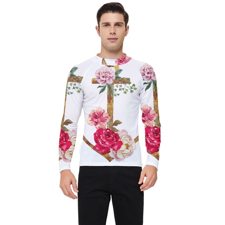 Flowers anchor Men s Long Sleeve Rash Guard