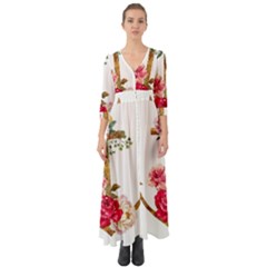 Flowers Anchor Button Up Boho Maxi Dress by goljakoff