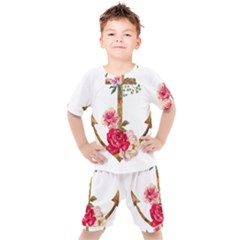 Flowers Anchor Kids  Tee And Shorts Set by goljakoff