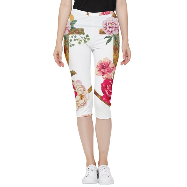 Flowers anchor Inside Out Lightweight Velour Capri Leggings 