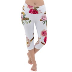 Flowers Anchor Lightweight Velour Capri Yoga Leggings by goljakoff