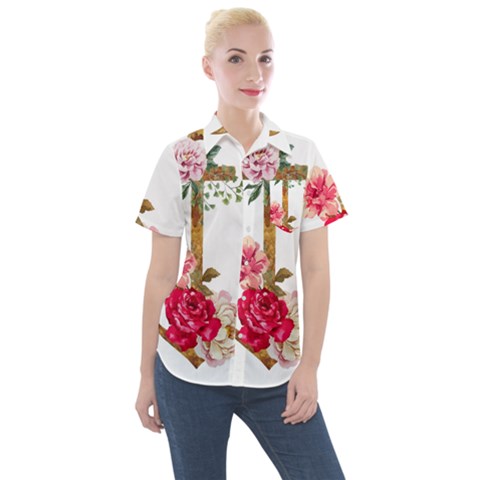 Flowers Anchor Women s Short Sleeve Pocket Shirt by goljakoff