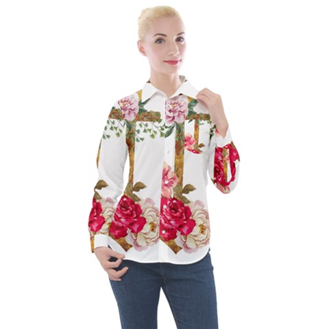 Flowers Anchor Women s Long Sleeve Pocket Shirt by goljakoff