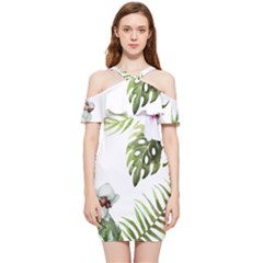 Flowers Shoulder Frill Bodycon Summer Dress