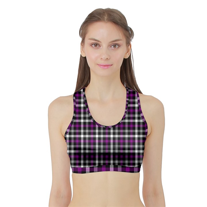 Asexual Pride Checkered Plaid Sports Bra with Border