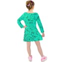 Aqua Marine Glittery Sequins Kids  Long Sleeve Velvet Dress View2