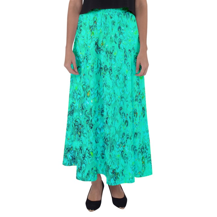 Aqua Marine Glittery Sequins Flared Maxi Skirt