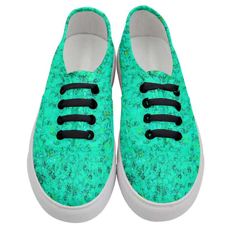 Aqua Marine Glittery Sequins Women s Classic Low Top Sneakers