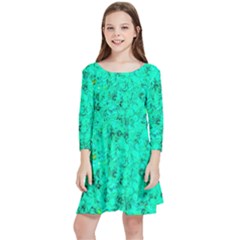 Aqua Marine Glittery Sequins Kids  Quarter Sleeve Skater Dress