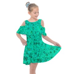 Aqua Marine Glittery Sequins Kids  Shoulder Cutout Chiffon Dress by essentialimage