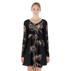 Dark Rose Poster Long Sleeve Velvet V-neck Dress by dflcprintsclothing