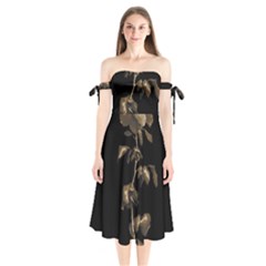 Dark Rose Poster Shoulder Tie Bardot Midi Dress by dflcprintsclothing