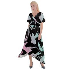 Painted Lines Cross Front Sharkbite Hem Maxi Dress