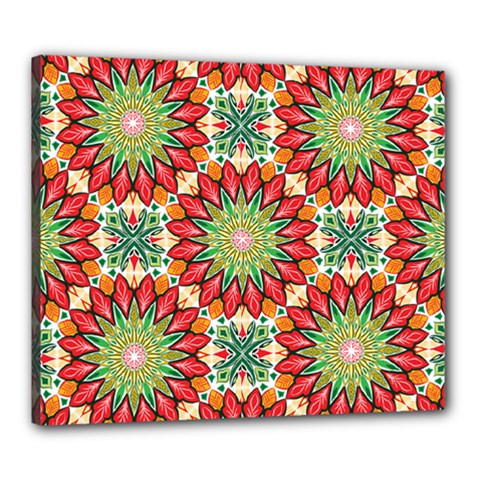 Red Green Floral Pattern Canvas 24  X 20  (stretched) by designsbymallika