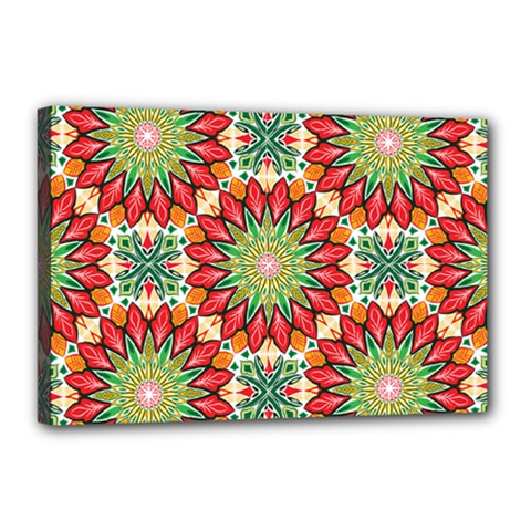 Red Green Floral Pattern Canvas 18  X 12  (stretched) by designsbymallika